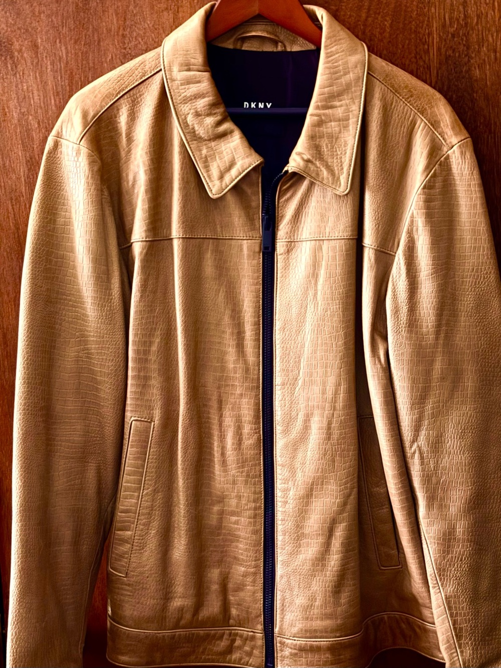 DKNY Men's Light Tan Leather Shirt Jacket